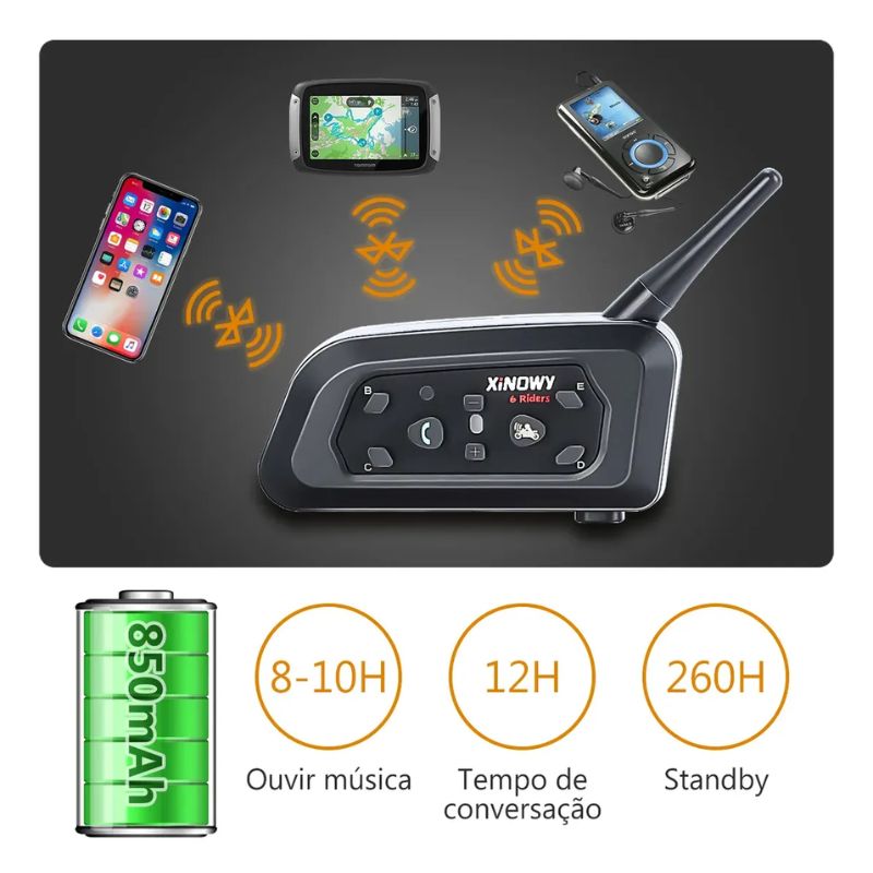 Intercomunicador V6 Plus Bluetooth para Capacete (Kit 2 Unidades) - Imagem de detalhe 3
