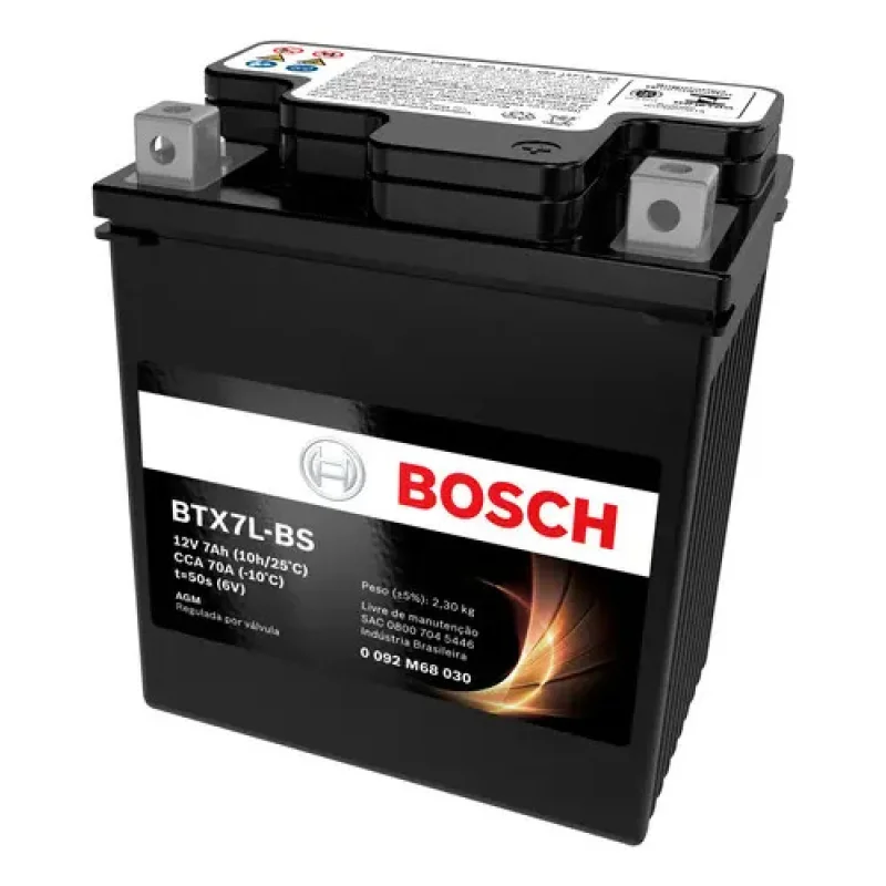 Bateria Bosch Btx7l Bs 7ah 12v Selada Agm Para Moto