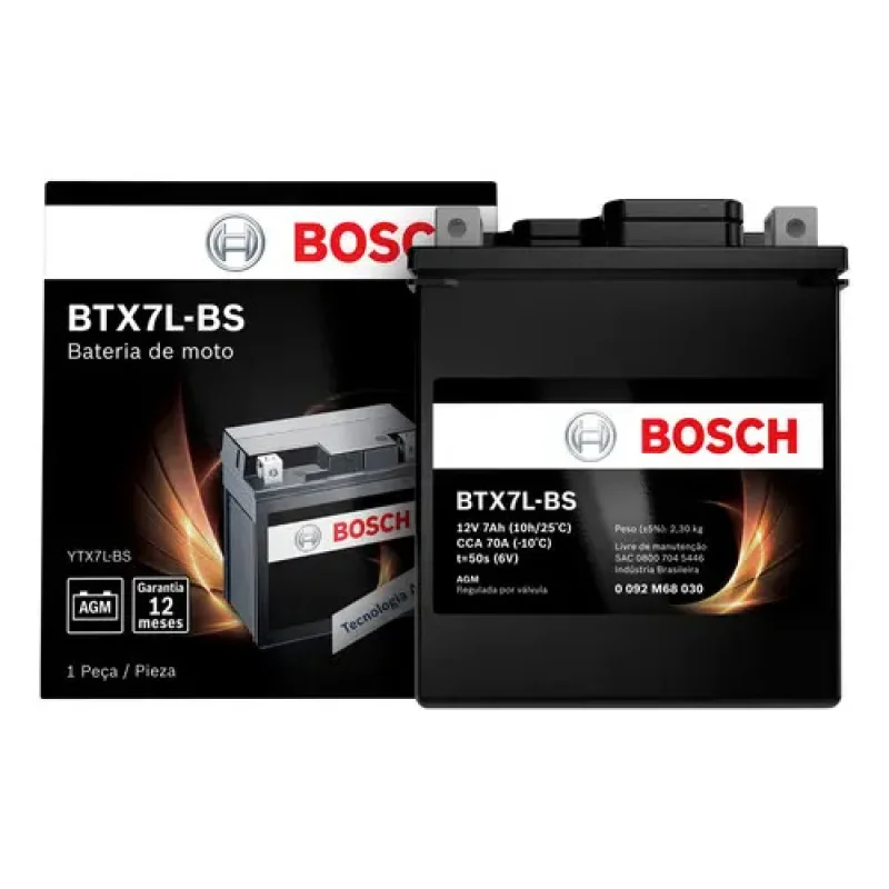 Bateria Bosch Btx7l Bs 7ah 12v Selada Agm Para Moto