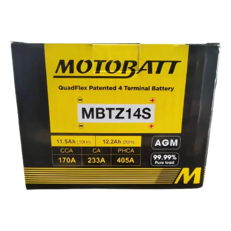 Embalagem oficial da bateria Motobatt MBTZ14S com certificado de garantia