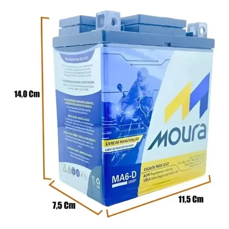 Bateria Moura Ma6d 12v 6ah Para Moto Selada Agm