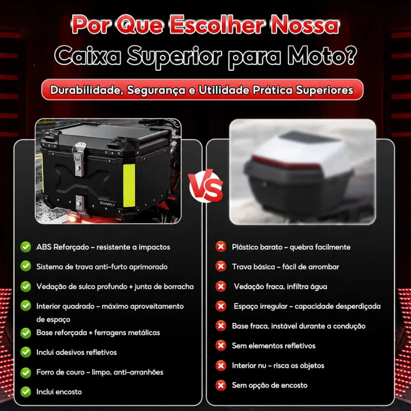 Bau Bauleto Moto 45 Litros Universal Soarfly Reforcado