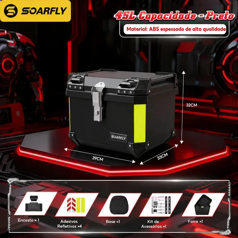 Bau Bauleto Moto 45 Litros Universal Soarfly Reforcado