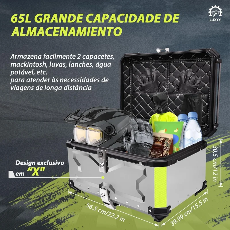 Bau Para Moto De Aluminio 65 Litros Luxyy Prata