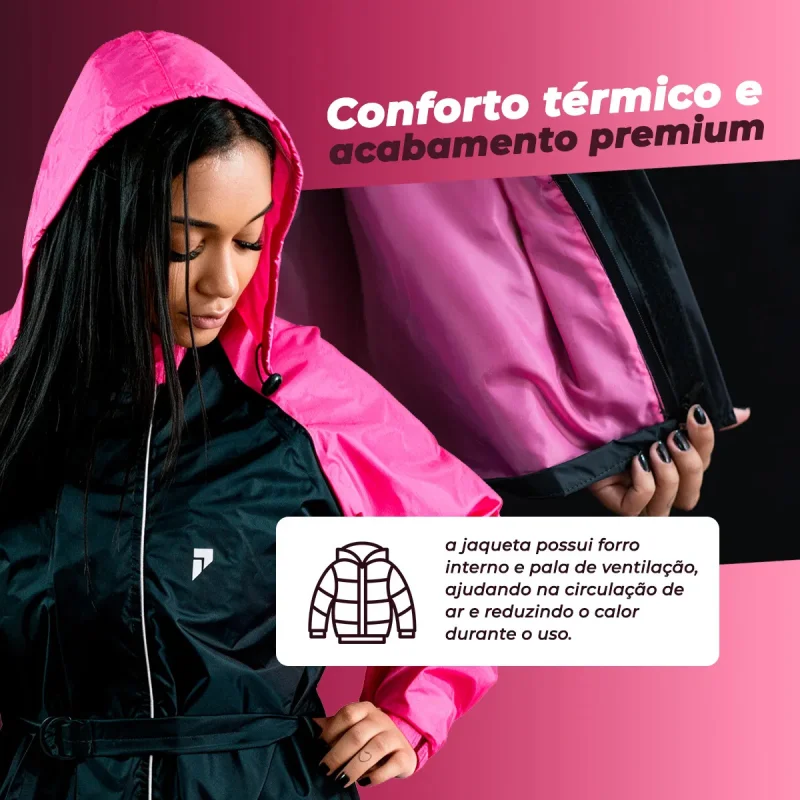 Capa De Chuva Moto Pioneira Traveller Nylon Feminina Preto Rosa