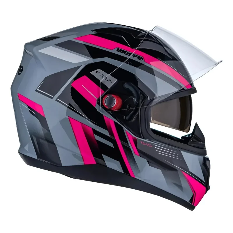 Capacete Bieffe B-40 Vtour Cinza Moon Pink com Óculos Interno
