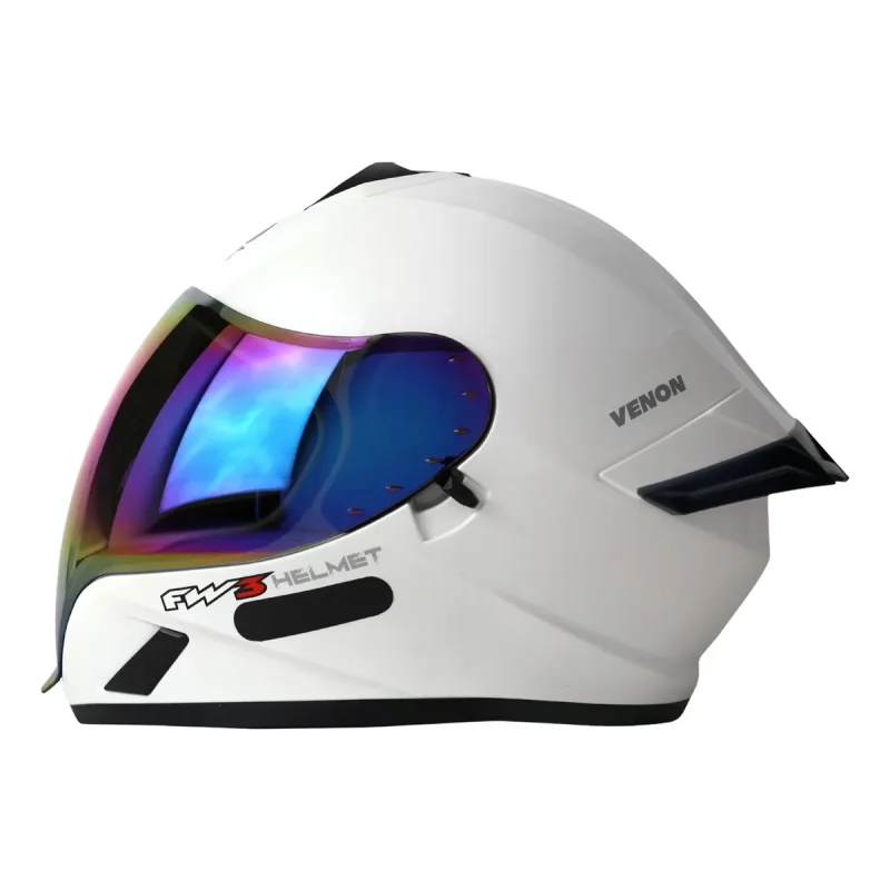 Perfil lateral do capacete FW3 Venon destacando o formato aerodinâmico e o casco integral.