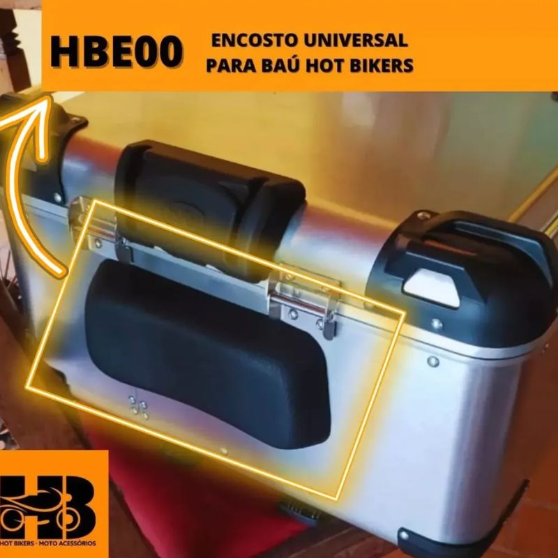 Encosto Baú Moto Universal Hot Bikers instalado em bauleto de motocicleta