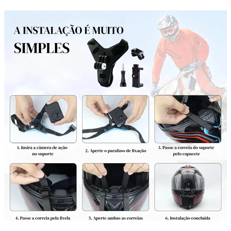 Suporte Para Camera E Celular Em Capacete De Moto