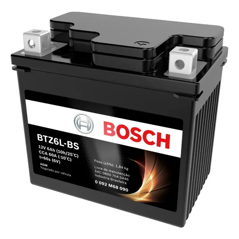 Bateria Bosch Moto 6ah 12v Btz6l Bs Agm Selada