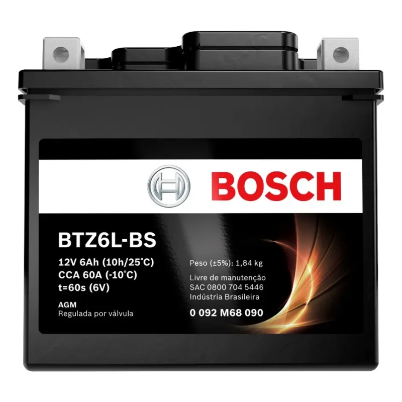 Bateria Bosch Moto 6ah 12v Btz6l Bs Agm Selada