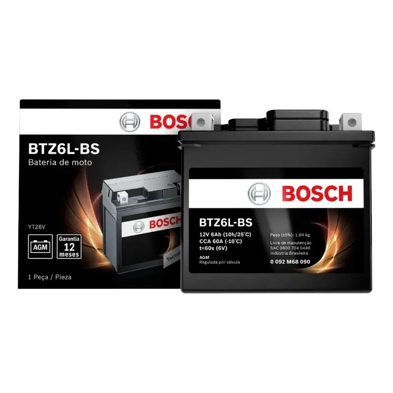 Bateria Bosch Moto 6Ah 12V BTZ6L-BS AGM Selada