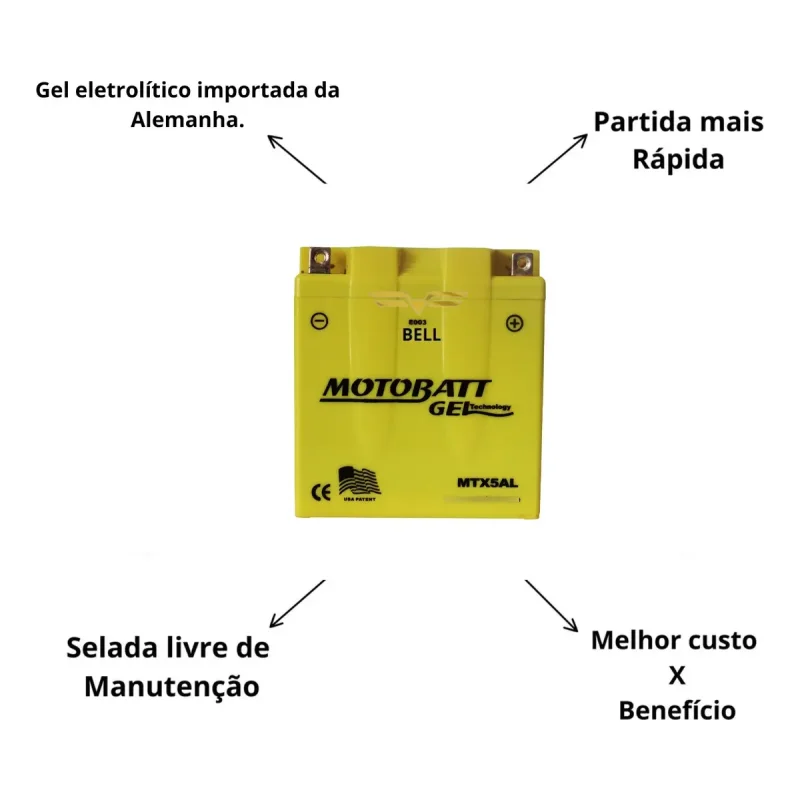 Bateria Motobatt 12v 6ah Mtx5l Em Gel Para Motos