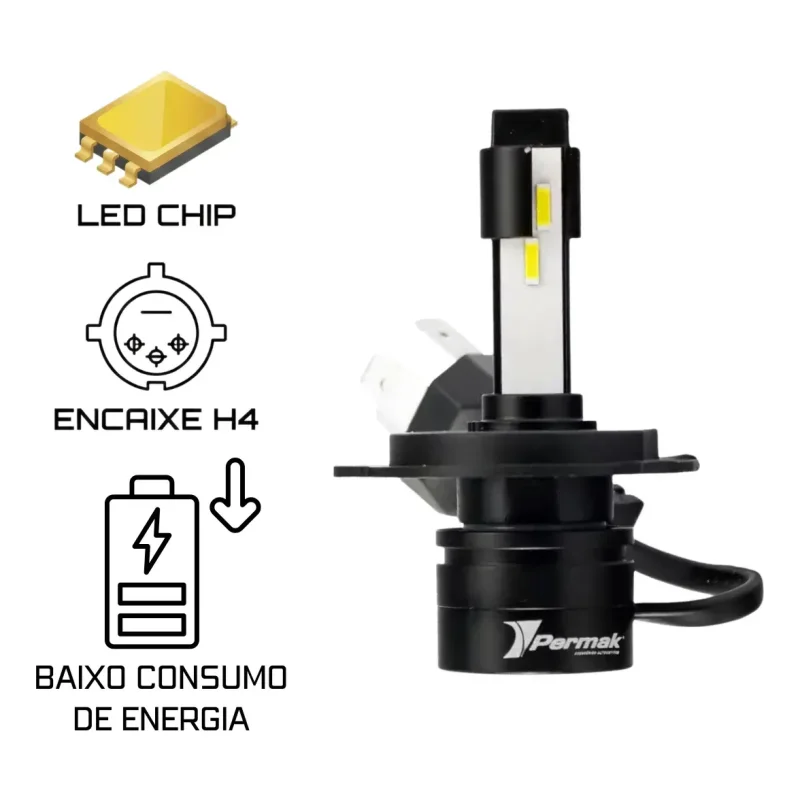 Lampada Led H4 Pk10 Permak Moto 18w 4500l 6000k