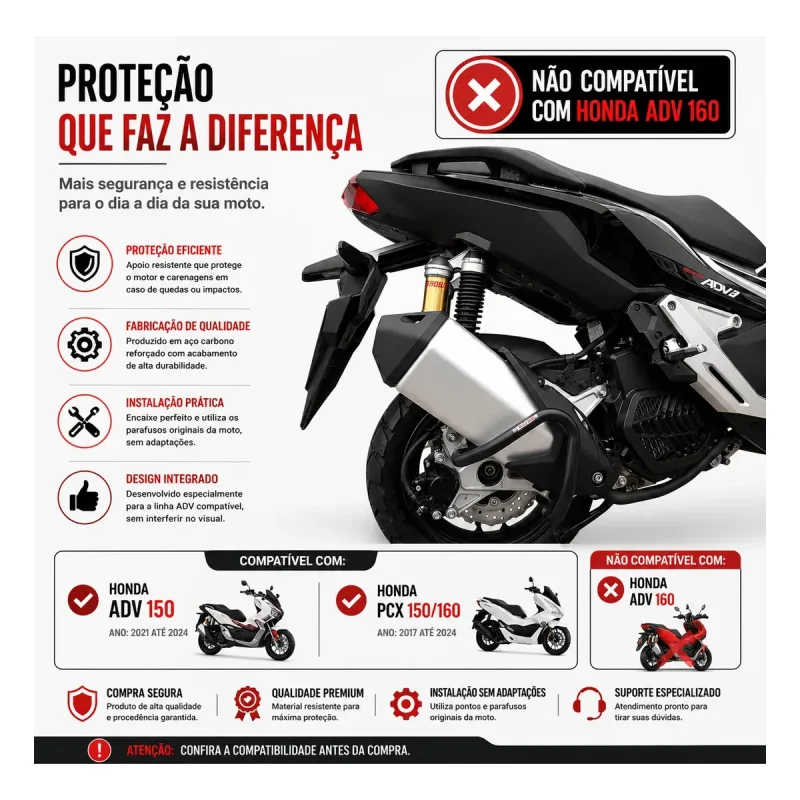 Protetor De Escapamento Aco Carbono Pcx 150 160 Adv 150