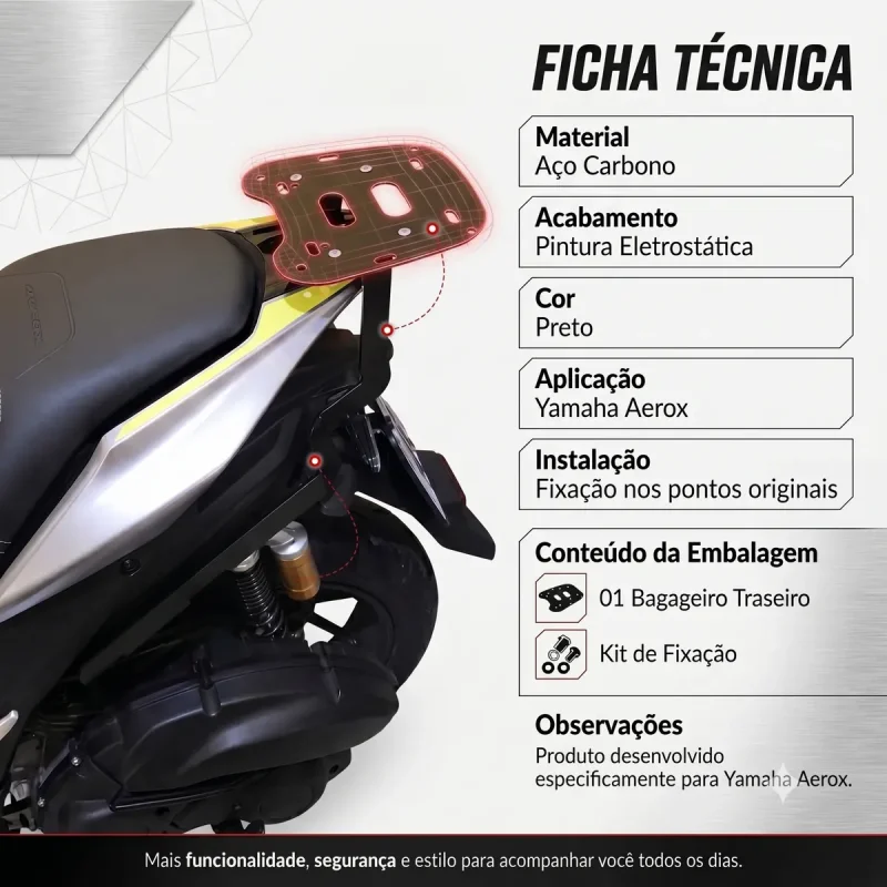 Suporte Bagageiro Yamaha Aerox Para Bau Ate 45l