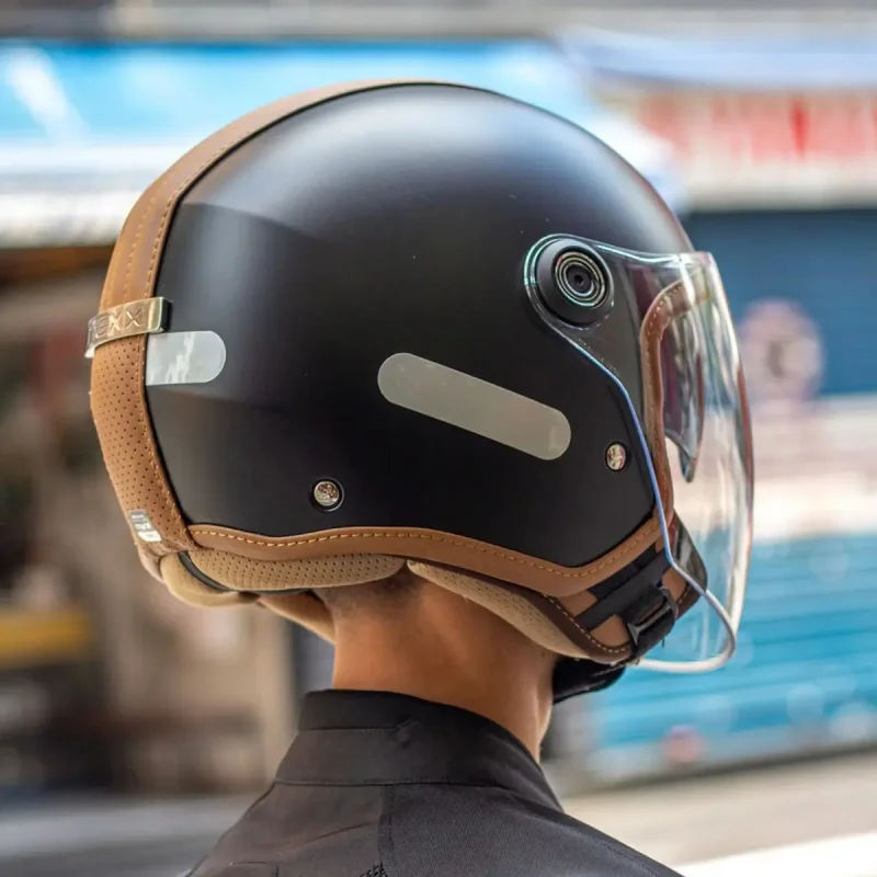 Capacete Aberto Nexx Y10 Midtown Preto E Caramelo Com Viseira Solar