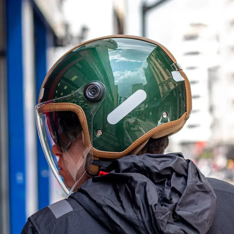 Capacete Aberto Nexx Y10 Midtown Verde E Caramelo Com Viseira Solar