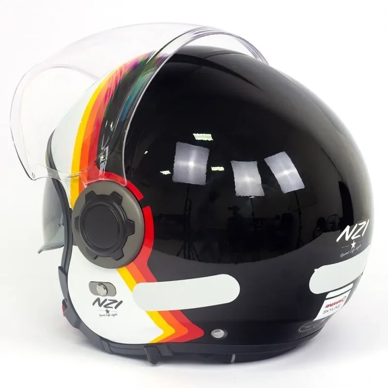 Capacete Aberto Nzi Ringway Skyline Preto E Branco Com Viseira Solar