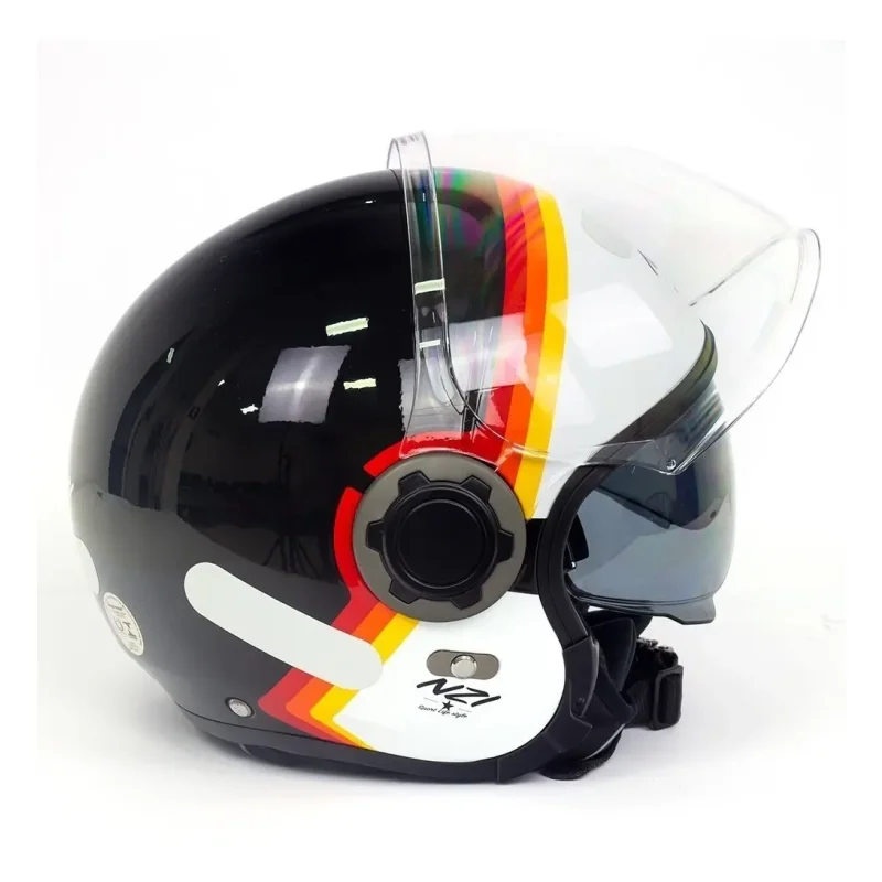 Capacete Aberto Nzi Ringway Skyline Preto E Branco Com Viseira Solar