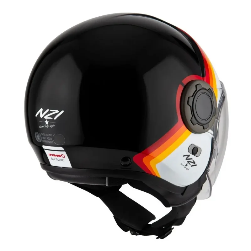 Capacete Aberto Nzi Ringway Skyline Preto E Branco Com Viseira Solar