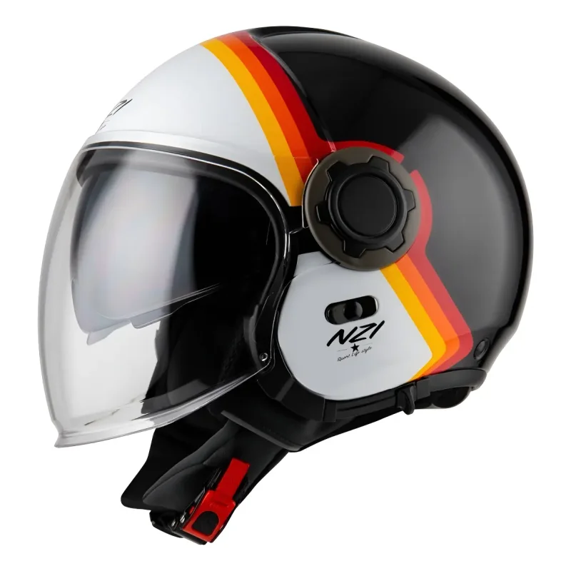 Capacete Aberto Nzi Ringway Skyline Preto E Branco Com Viseira Solar