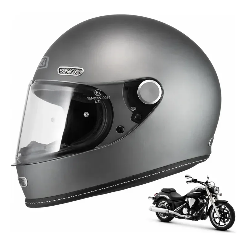 Capacete NZI Revival Antracite Fosco Café Racer com 2 Viseiras