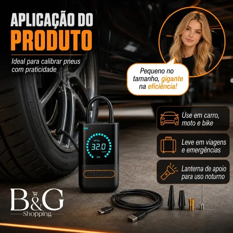Mini Compressor De Ar Portatil Recarregavel 4000mah Digital